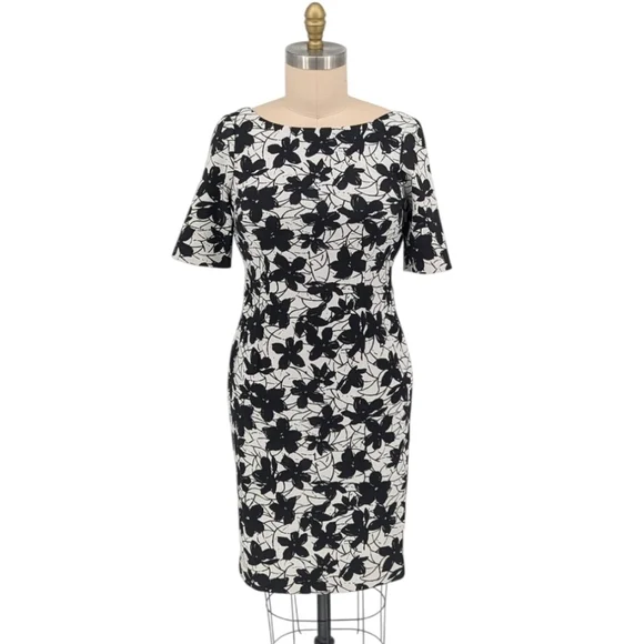 Calvin Klein | Dresses | Calvin Klein Floral Sheath Dress Black White Preppy  Business Casual Cocktail | Poshmark